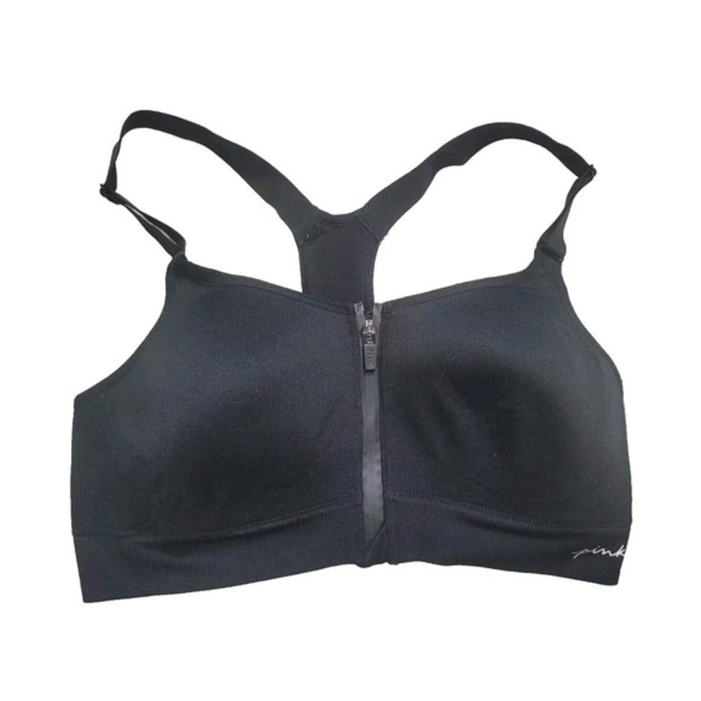 Pink Active Victoria's Secret Sports Bra Black Seamless Lightly LinedRacerback M